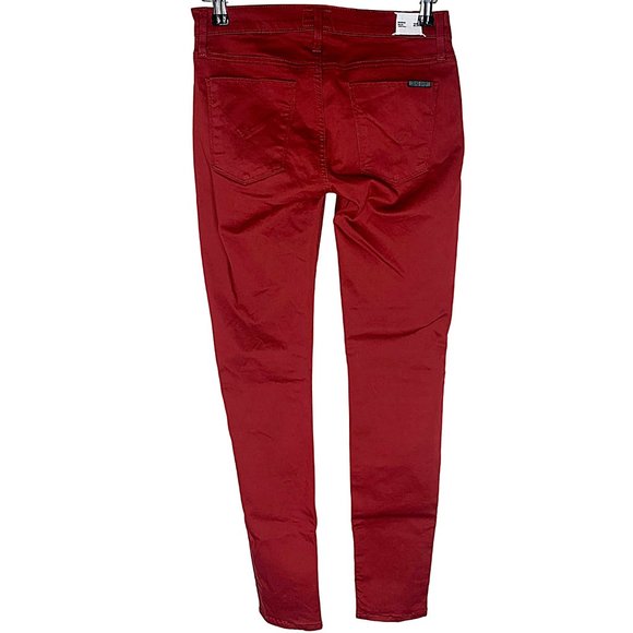 Hudson Nico Mid-Rise Super Skinny Ankle Jeans in Oxblood Wax Red - Picture 8 of 12